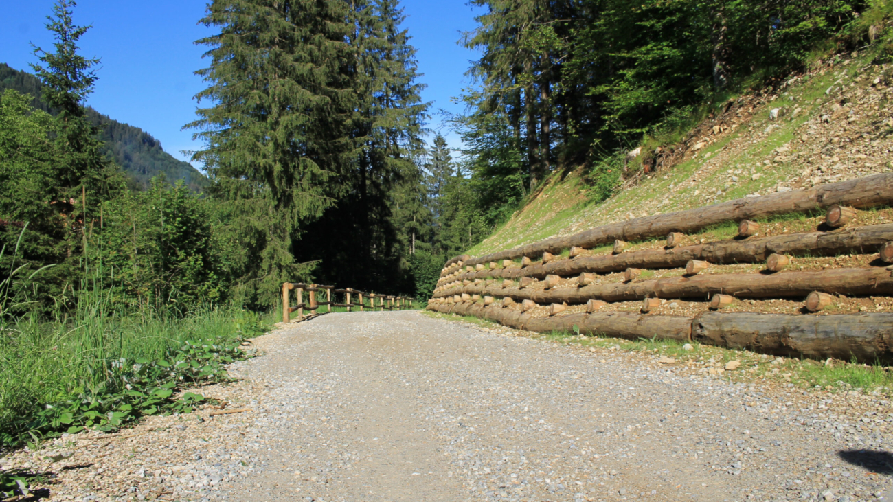 Wooden,Log,Crib,Wall,On,Alpine,Road,,Palificata,Viva,Ingegneria