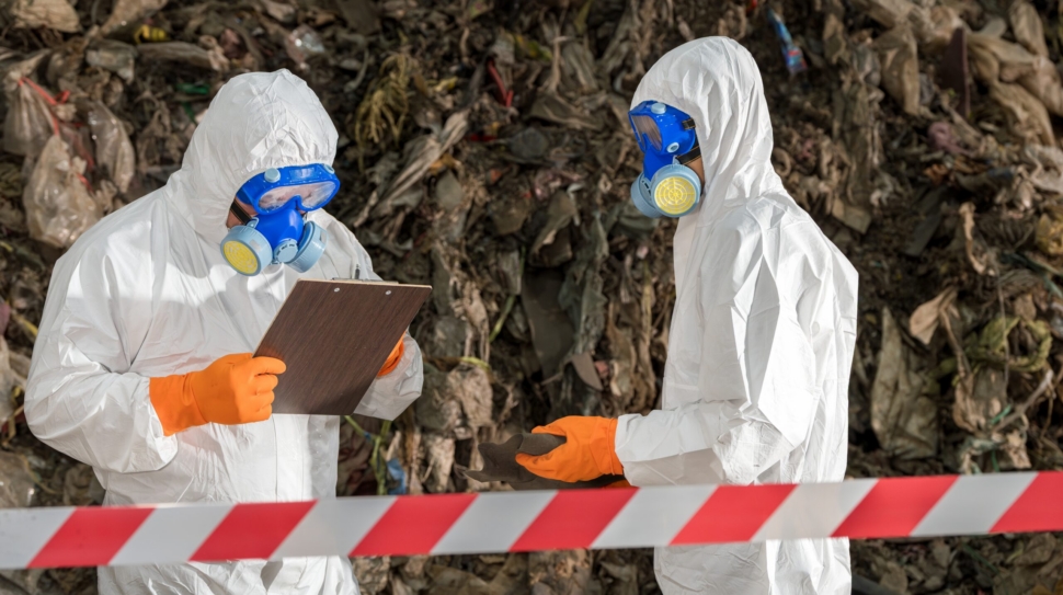 Hazardous,Waste,Management,Inspection:dedicated,Professionals,In,Full,Protective,Gear,Inspect