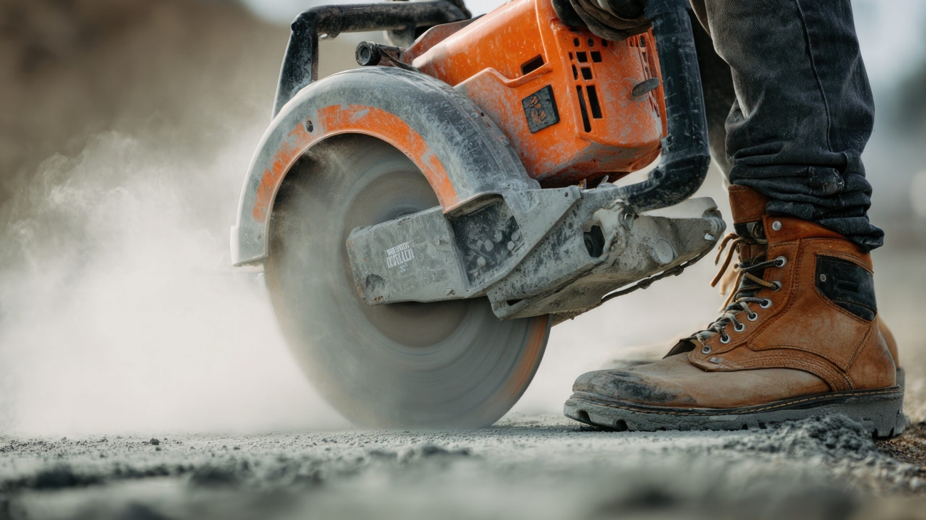 Close-up,Of,A,Construction,Worker's,Legs,And,Boots,As,They
